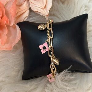 Designer Charm Bracelet Gold and Pink Enamel NEW!